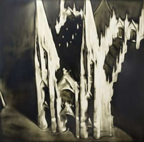 Toothpick House (Cathedral) - Oil paint and graphite powder on canvas