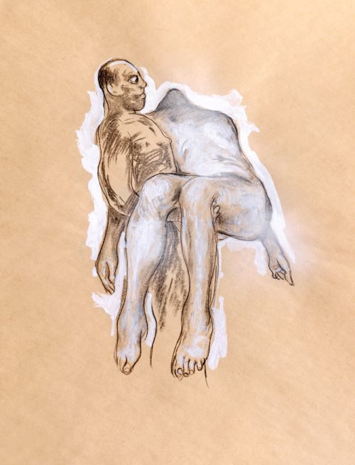 Banker - Charcoal and tempera on found paper