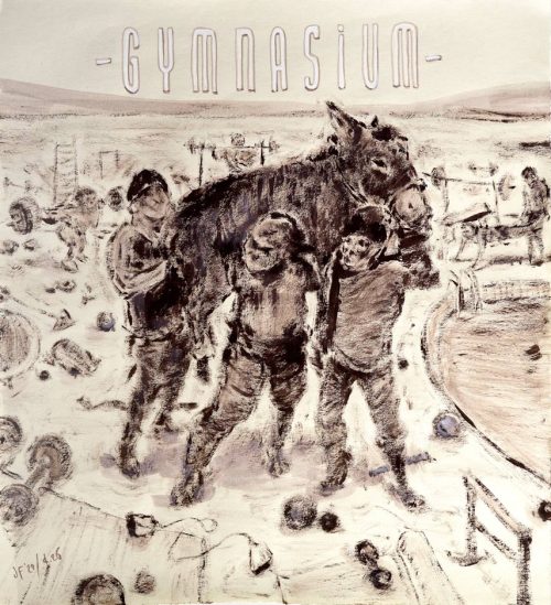 Gymnasium - Tempera on found paper