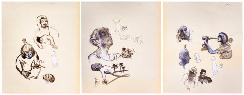 Martin’s Hotel - Ink and tempera an found paper