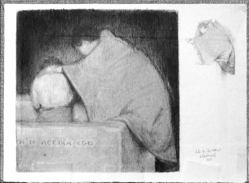 The Baptism - Pencil on found book hardboard