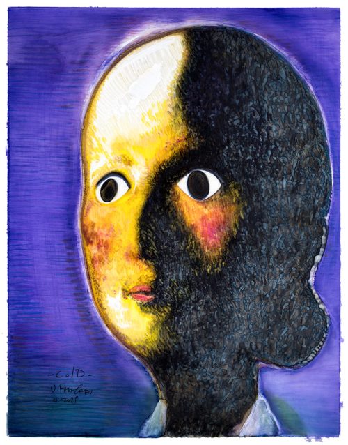 Cold - Acrylic paint and markers on translucent polyester paper