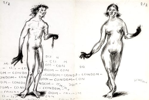 Condom - Charcoal on paper (diptych) 
