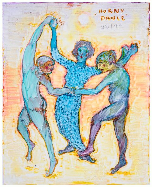 Horny Dance - Acrylic paint and markers on translucent polyester paper
