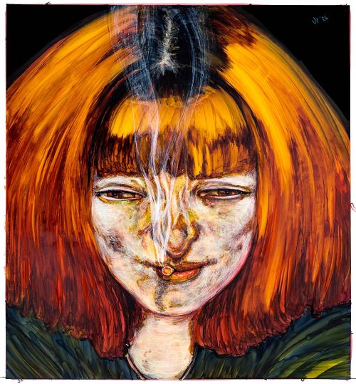 Horses (Red hair smoker) - Acrylic paint and markers on translucent polyester paper