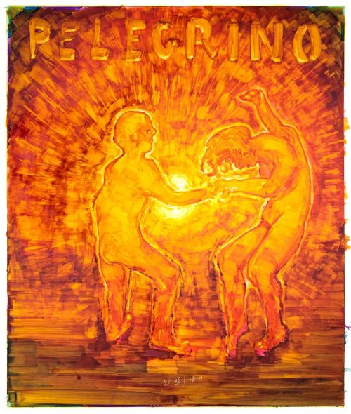 Pelegrino - Acrylic paint and markers on translucent polyester paper