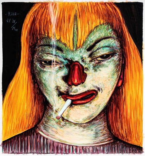 Rita I - Acrylic paint and markers on unstretched canvas