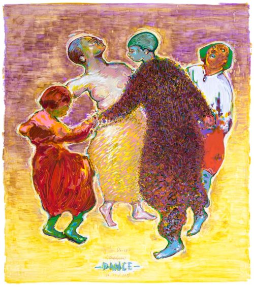 Yellow Dance - Acrylic paint and markers on translucent polyester paper